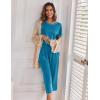 Ekouaer Women’s Capri Pajama Sets Print Short Sleeve Sleepwear Top and Capri Pants Soft Loungewear with Pocket(A_blue Green)