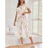Ekouaer Women’s Capri Pajama Sets Print Short Sleeve Sleepwear Top and Capri Pants Soft Loungewear with Pocket(Beige Flowers)
