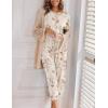 Ekouaer Women’s Capri Pajama Sets Print Short Sleeve Sleepwear Top and Capri Pants Soft Loungewear with Pocket(Beige Flowers)