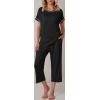 Ekouaer Women’s Capri Pajama Sets Print Short Sleeve Sleepwear Top and Capri Pants Soft Loungewear with Pocket(Black)