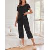 Ekouaer Women’s Capri Pajama Sets Print Short Sleeve Sleepwear Top and Capri Pants Soft Loungewear with Pocket(Black)