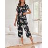 Ekouaer Women’s Capri Pajama Sets Print Short Sleeve Sleepwear Top and Capri Pants Soft Loungewear with Pocket(Black Big Flowers)
