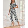 Ekouaer Women’s Capri Pajama Sets Print Short Sleeve Sleepwear Top and Capri Pants Soft Loungewear with Pocket(Black Flowers)