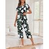 Ekouaer Women’s Capri Pajama Sets Print Short Sleeve Sleepwear Top and Capri Pants Soft Loungewear with Pocket(Black White Lily)