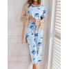 Ekouaer Women’s Capri Pajama Sets Print Short Sleeve Sleepwear Top and Capri Pants Soft Loungewear with Pocket(Blue Elephant)