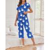Ekouaer Women’s Capri Pajama Sets Print Short Sleeve Sleepwear Top and Capri Pants Soft Loungewear with Pocket(Blue Flower Leopard Print)