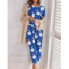 Ekouaer Women’s Capri Pajama Sets Print Short Sleeve Sleepwear Top and Capri Pants Soft Loungewear with Pocket(Blue Flower Leopard Print)