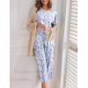 Ekouaer Women’s Capri Pajama Sets Print Short Sleeve Sleepwear Top and Capri Pants Soft Loungewear with Pocket(Blue Flowers)
