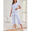 Ekouaer Women’s Capri Pajama Sets Print Short Sleeve Sleepwear Top and Capri Pants Soft Loungewear with Pocket(Blue Flowers)