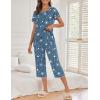 Ekouaer Women’s Capri Pajama Sets Print Short Sleeve Sleepwear Top and Capri Pants Soft Loungewear with Pocket(Blue Meteor)