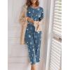 Ekouaer Women’s Capri Pajama Sets Print Short Sleeve Sleepwear Top and Capri Pants Soft Loungewear with Pocket(Blue Meteor)