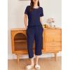 Ekouaer Women’s Capri Pajama Sets Print Short Sleeve Sleepwear Top and Capri Pants Soft Loungewear with Pocket(Fashion Dark Blue)