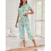 Ekouaer Women’s Capri Pajama Sets Print Short Sleeve Sleepwear Top and Capri Pants Soft Loungewear with Pocket(Green Flowers)