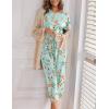Ekouaer Women’s Capri Pajama Sets Print Short Sleeve Sleepwear Top and Capri Pants Soft Loungewear with Pocket(Green Flowers)