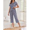Ekouaer Women’s Capri Pajama Sets Print Short Sleeve Sleepwear Top and Capri Pants Soft Loungewear with Pocket(Grey White Star)