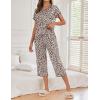 Ekouaer Women’s Capri Pajama Sets Print Short Sleeve Sleepwear Top and Capri Pants Soft Loungewear with Pocket(Khaki Leopard Print)
