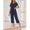 Ekouaer Women’s Capri Pajama Sets Print Short Sleeve Sleepwear Top and Capri Pants Soft Loungewear with Pocket(Navy Blue)