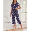 Ekouaer Women’s Capri Pajama Sets Print Short Sleeve Sleepwear Top and Capri Pants Soft Loungewear with Pocket(Navy Blue Moon)