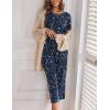 Ekouaer Women’s Capri Pajama Sets Print Short Sleeve Sleepwear Top and Capri Pants Soft Loungewear with Pocket(Navy Blue Stars)