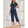 Ekouaer Women’s Capri Pajama Sets Print Short Sleeve Sleepwear Top and Capri Pants Soft Loungewear with Pocket(Navy Blue Stars)