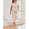 Ekouaer Women’s Capri Pajama Sets Print Short Sleeve Sleepwear Top and Capri Pants Soft Loungewear with Pocket(Pink Flower and Bird Print)