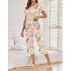 Ekouaer Women’s Capri Pajama Sets Print Short Sleeve Sleepwear Top and Capri Pants Soft Loungewear with Pocket(Pink Flower and Bird Print)