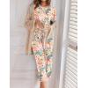 Ekouaer Women’s Capri Pajama Sets Print Short Sleeve Sleepwear Top and Capri Pants Soft Loungewear with Pocket(Pink Flower and Bird Print)
