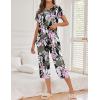 Ekouaer Women’s Capri Pajama Sets Print Short Sleeve Sleepwear Top and Capri Pants Soft Loungewear with Pocket(Pink Little Flowers)