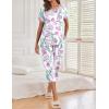 Ekouaer Women’s Capri Pajama Sets Print Short Sleeve Sleepwear Top and Capri Pants Soft Loungewear with Pocket(Purple Flower Branches)