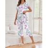Ekouaer Women’s Capri Pajama Sets Print Short Sleeve Sleepwear Top and Capri Pants Soft Loungewear with Pocket(Purple Flower Branches)