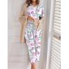 Ekouaer Women’s Capri Pajama Sets Print Short Sleeve Sleepwear Top and Capri Pants Soft Loungewear with Pocket(Purple Flower Branches)