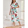 Ekouaer Women’s Capri Pajama Sets Print Short Sleeve Sleepwear Top and Capri Pants Soft Loungewear with Pocket(Red Rose Flowers)