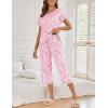 Ekouaer Women’s Capri Pajama Sets Print Short Sleeve Sleepwear Top and Capri Pants Soft Loungewear with Pocket(Roes Flowers)