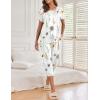 Ekouaer Women’s Capri Pajama Sets Print Short Sleeve Sleepwear Top and Capri Pants Soft Loungewear with Pocket(White Flowers Print)