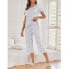 Ekouaer Women’s Capri Pajama Sets Print Short Sleeve Sleepwear Top and Capri Pants Soft Loungewear with Pocket(White Gray Stars)