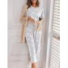 Ekouaer Women’s Capri Pajama Sets Print Short Sleeve Sleepwear Top and Capri Pants Soft Loungewear with Pocket(White Gray Stars)