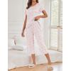 Ekouaer Women’s Capri Pajama Sets Print Short Sleeve Sleepwear Top and Capri Pants Soft Loungewear with Pocket(White Pink Stars)