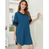 Ekouaer Womens Nightgown Cotton Sleepwear Short Sleeve Sleep Shirt V Neck Color Block Nightshirt(A_blue)