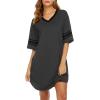 Ekouaer Womens Nightgown Cotton Sleepwear Short Sleeve Sleep Shirt V Neck Color Block Nightshirt(A_dark Grey)