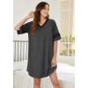 Ekouaer Womens Nightgown Cotton Sleepwear Short Sleeve Sleep Shirt V Neck Color Block Nightshirt(A_dark Grey)