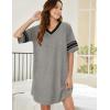 Ekouaer Womens Nightgown Cotton Sleepwear Short Sleeve Sleep Shirt V Neck Color Block Nightshirt(A_grey)