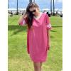 Ekouaer Womens Nightgown Cotton Sleepwear Short Sleeve Sleep Shirt V Neck Color Block Nightshirt(A_hot Pink)
