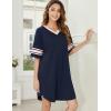 Ekouaer Womens Nightgown Cotton Sleepwear Short Sleeve Sleep Shirt V Neck Color Block Nightshirt(A_navy Blue)