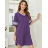 Ekouaer Womens Nightgown Cotton Sleepwear Short Sleeve Sleep Shirt V Neck Color Block Nightshirt(A_purple)