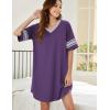 Ekouaer Womens Nightgown Cotton Sleepwear Short Sleeve Sleep Shirt V Neck Color Block Nightshirt(A_purple)