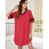 Ekouaer Womens Nightgown Cotton Sleepwear Short Sleeve Sleep Shirt V Neck Color Block Nightshirt(A_red)