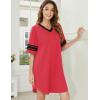 Ekouaer Womens Nightgown Cotton Sleepwear Short Sleeve Sleep Shirt V Neck Color Block Nightshirt(A_red)