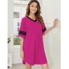 Ekouaer Womens Nightgown Cotton Sleepwear Short Sleeve Sleep Shirt V Neck Color Block Nightshirt(A_rose Red)