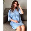 Ekouaer Womens Nightgown Cotton Sleepwear Short Sleeve Sleep Shirt V Neck Color Block Nightshirt(A_sky Blue)