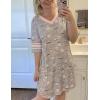Ekouaer Womens Nightgown Cotton Sleepwear Short Sleeve Sleep Shirt V Neck Color Block Nightshirt(B_coffee Grey)